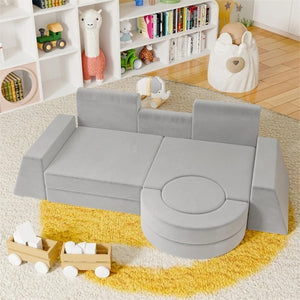 English Elm 13 Piece Modular Foam Play Couch Velvet Sectional for Creative Kids Playroom Light Gray T5880P493408