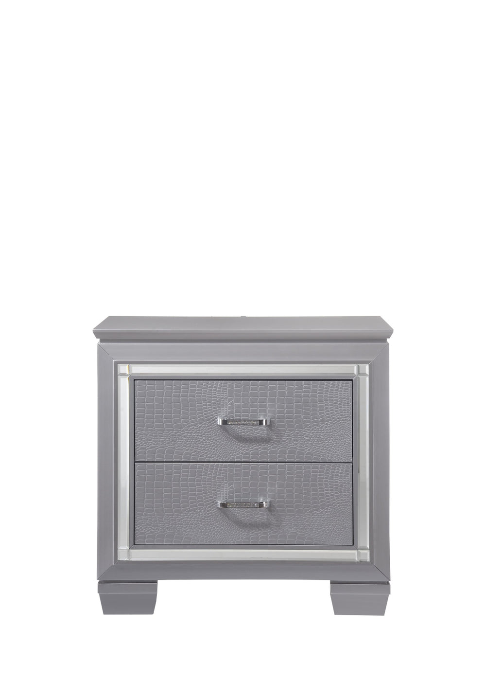 English Elm 1pc Glamorous Two-Drawer Nightstand with Beveled Mirror, Faux Crystal Hardware & Touch LED Light - Silver B2741P326187