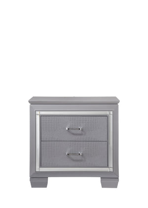 English Elm 1pc Glamorous Two-Drawer Nightstand with Beveled Mirror, Faux Crystal Hardware & Touch LED Light - Silver B2741P326187