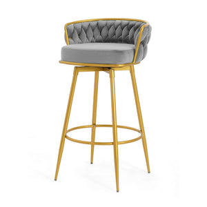 English Elm Christopher Knight Home® - Swivel Counter Height Bar Stools Set of 2 with 180° Turn, Hand-Woven Back, Gold Frame, Velvet Comfort Grey N762P216979E