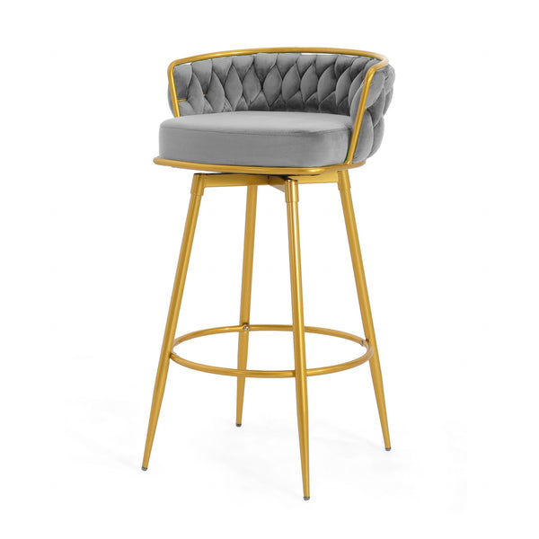 English Elm Christopher Knight Home® - Swivel Counter Height Bar Stools Set of 2 with 180° Turn, Hand-Woven Back, Gold Frame, Velvet Comfort Grey N762P216979E