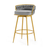 Christopher Knight Home® - Noble House - - Swivel Counter Height Bar Stools Set Of 2,31.5"Bar Height Stools With Hand-Woven Backrest & Gold Metal Legs,Modern Low Back Upholstered Kitchen Chairs With Footrest For Island,Dining Room,Grey