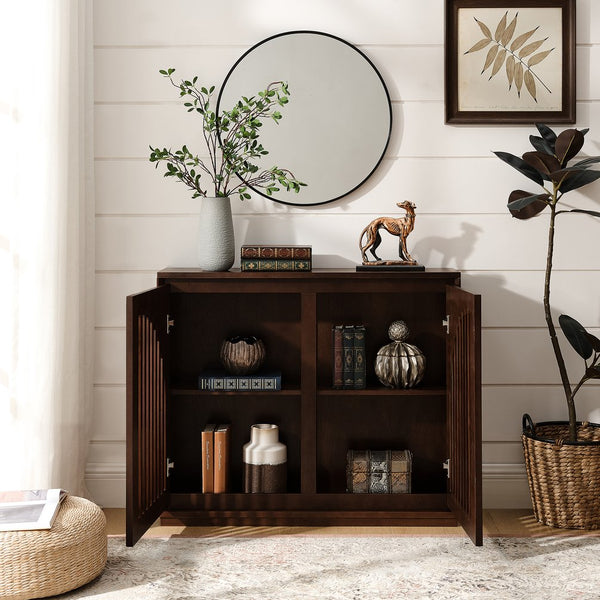 English Elm Mid Century Modern Fluted Sideboard Cabinet - Elegant Storage Solution For Narrow Spaces & More! W1801P362149