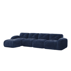 English Elm L-shaped Modular Velvet Sectional Tufted Cloud Sofa with Ottoman for Living Room Blue W714S01623