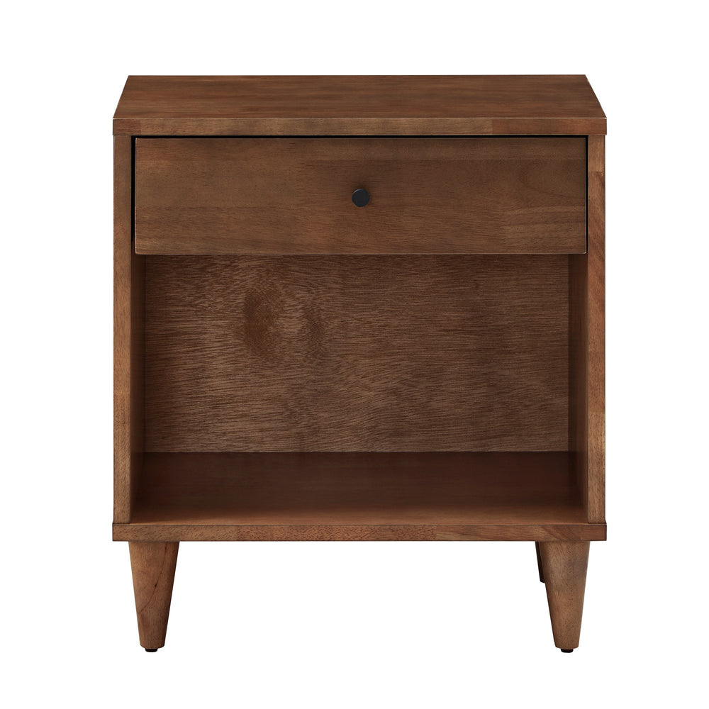 Homelegance Aleph Rubberwood Nightstand with Drawer Open Cubby Tapered Legs Warm Brown 056B-4