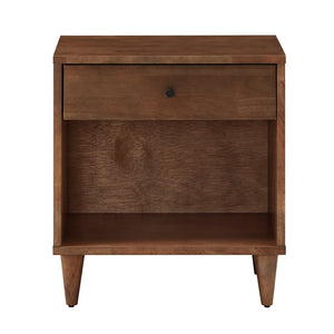 Homelegance Aleph Rubberwood Nightstand with Drawer Open Cubby Tapered Legs Warm Brown 056B-4