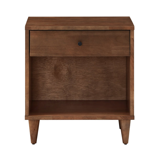 Homelegance Aleph Rubberwood Nightstand with Drawer Open Cubby Tapered Legs Warm Brown 056B-4