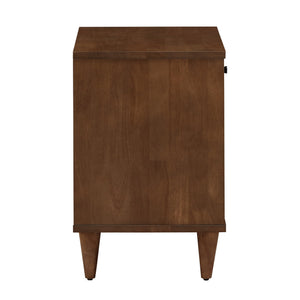 Aleph Rubberwood Nightstand with Drawer Open Cubby Tapered Legs Warm Brown