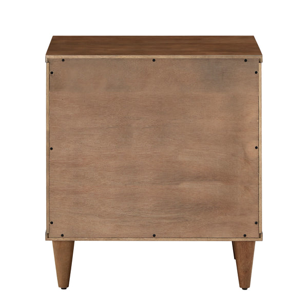 Aleph Rubberwood Nightstand with Drawer Open Cubby Tapered Legs Warm Brown