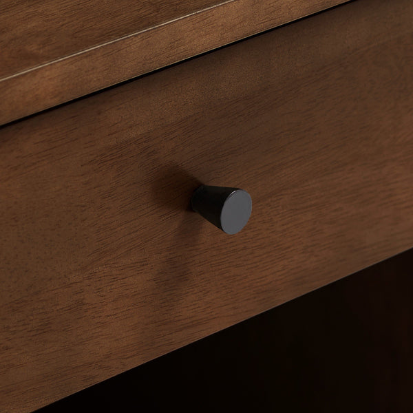 Aleph Rubberwood Nightstand with Drawer Open Cubby Tapered Legs Warm Brown