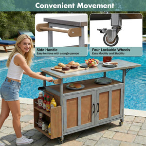 English Elm Foldable Outdoor Kitchen Cart with Stainless Worktop Fir Wood Frame and Lockable Wheels Espresso,Grey N719P380279Z