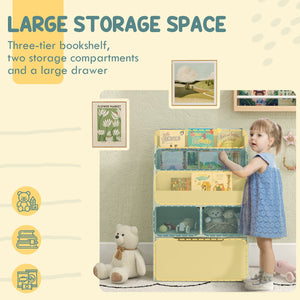 English Elm HOMCOM Kids Bookcase with Drawer & Anti-Tip Design, 3-Tier Shelf Organizer for Toys & Books Green W2225P217325