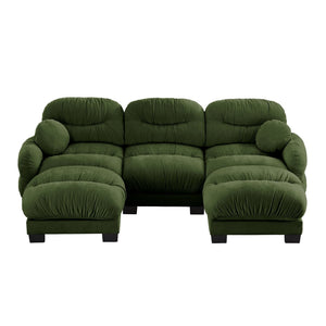 English Elm Pleated Chenille U-shape Sectional Sofa with Ottomans Ergonomic Foam Curved Armrests Green W5656S00051