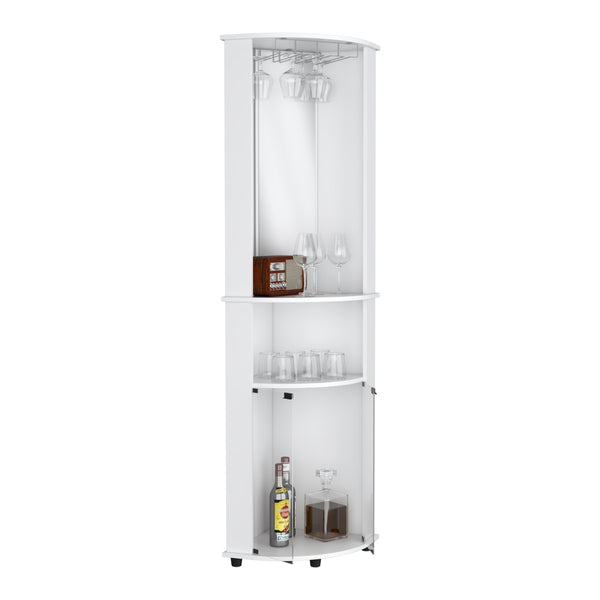 English Elm Chicago 75" H Mirrored Corner Bar Cabinet – Elegant Storage With Glass Doors, Shelves & Stemware Rack B070P210742