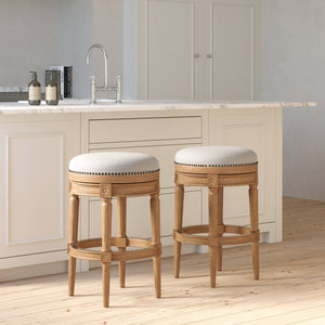 English Elm 31in. Swivel Barstool Faux Leather Seat Nailhead Trim Carved Walnut Frame Kitchen Bar Oak B2751P436441
