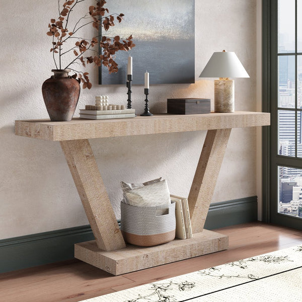 English Elm 60 Vintage Distressed Wood Entryway Bench with Two-Tier Solid Veneer Storage Cabinet, Rustic Farmhouse Style Antique Natural W1445P287872