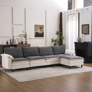 English Elm 129.92" Chenille Cloud Sectional Modular L Shaped Sofa with Ottoman Deep Lounge Seating W5029S00003