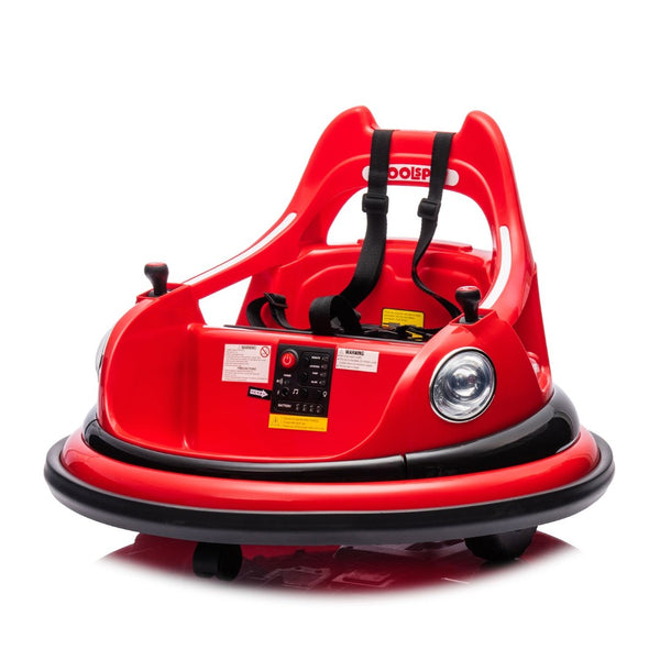 English Elm 12v Kids Ride on Bumper Car with 360 Spin Led Lights Bluetooth and Parental Remote Red W1578P198506