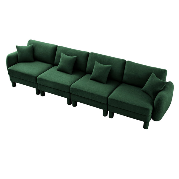 English Elm Boucle 4-Seater Sofa With Sculptural Shell Armrests & Soft Boucle Fabric In Elegant Green Color W3041S00311