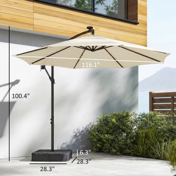 English Elm Garden Cantilever Patio Umbrella with Solar Led Lights and Upf30 Polyester Canopy Cream White T3971P481960