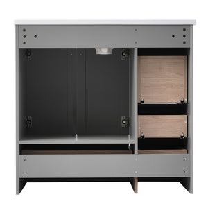 English Elm 36 Inch Shaker Bathroom Vanity with Resin Sink Four Soft Close Drawers Mdf Cabinet Gray N729P000028E
