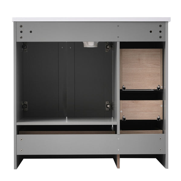 English Elm 36 Inch Shaker Bathroom Vanity with Resin Sink Four Soft Close Drawers Mdf Cabinet Gray N729P000028E