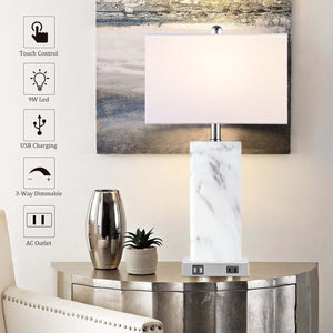 English Elm Touch Touch Control Table Lamps Set of 2 Ceramic Bedside Lamps with USB Ports AC Outlet 3-Way Dimmer W3355P369117