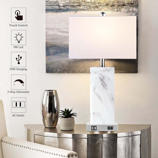 English Elm Touch Touch Control Table Lamps Set of 2 Ceramic Bedside Lamps with USB Ports AC Outlet 3-Way Dimmer W3355P369117