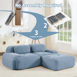 English Elm 82'' Modular L-shaped Sectional Sofa Corduroy Upholstery Curved Arms for Living Rooms Blue W714S01246