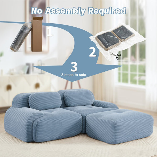 English Elm 82'' Modular L-shaped Sectional Sofa Corduroy Upholstery Curved Arms for Living Rooms Blue W714S01246