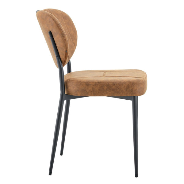 English Elm Dark Oil Waxed Faux Leather Dining Chair Set with Diamond Tufted High Back Metal Legs W3493P449264