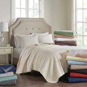 JLA Home Madison Park - 3 Reversible Quilt Set with Cottage Stitch Texture, Antimicrobial Cotton Fill for Year-Round Comfort and Durability Grey MP13-2581