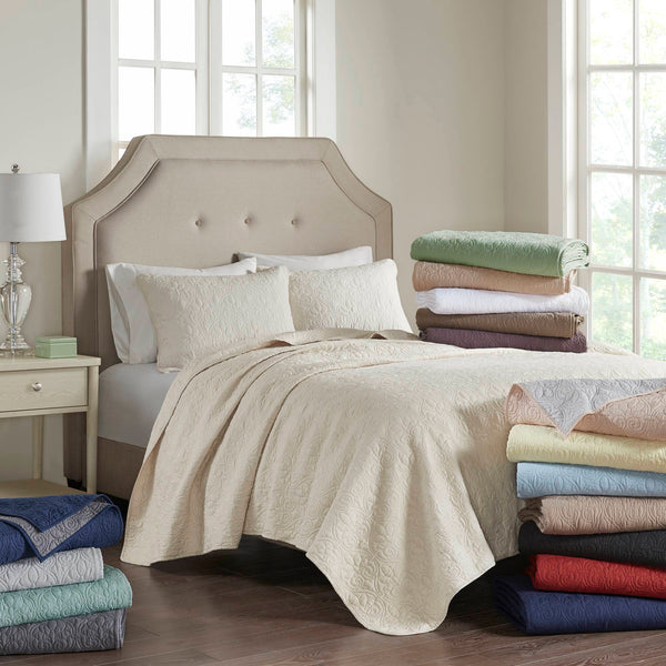 JLA Home Madison Park - 3 Reversible Quilt Set with Cottage Stitch Texture, Antimicrobial Cotton Fill for Year-Round Comfort and Durability Grey MP13-2581