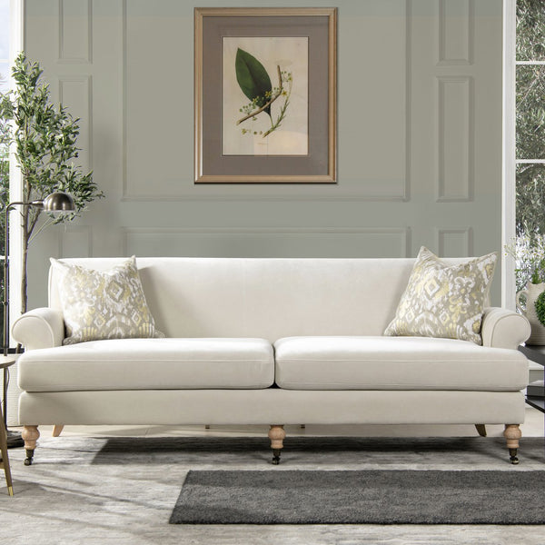 English Elm Jennifer Taylor Home - Alana 88" Lawson Two-Cushion Tightback Sofa in French Performance Velvet with Removable Zippered Covers Beige B2719P238317