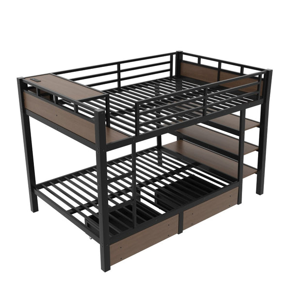 English Elm Full Size Metal Loft Bed with Stair Storage Shelves Bookshelf for Dorms Bedroom W1580S00347