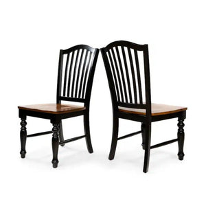 English Elm Simple Wooden Dining Chairs Set of 2 Antique Oak Finish Turned Black Legs Country Warm B011P491067