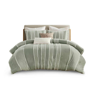 English Elm 3 Striped Cotton Comforter Set Full/Queen with Clip Jacquard Trim, Hypoallergenic OEKO-TEX Certified Bedding Sage 22.83 L x 22.05 W x 9.84 H B035P268141
