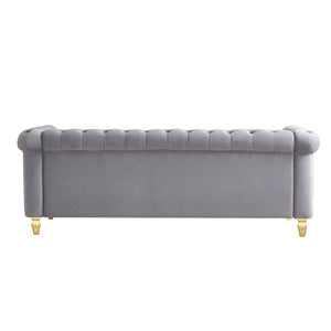English Elm Chesterfield 84.65" Rolled Arm Velvet Sofa Light Grey with Gold Trim, Deep Tufting & Plush Seats W579P326878