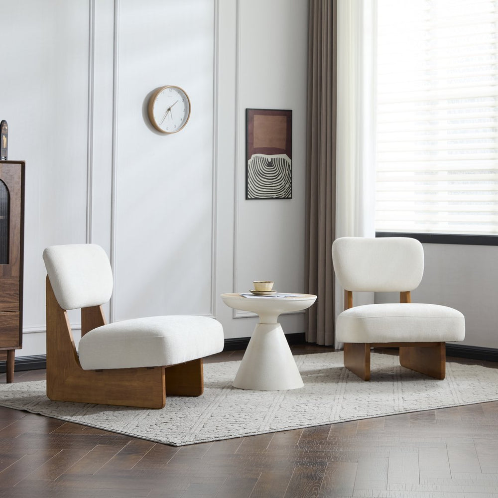English Elm Christopher Knight Home® - [Set of 2] Modern Lounge Chair with Polyester Upholstery and Solid Wood Base — Minimalist Comfort for Home Beige+Natural N767P241702N