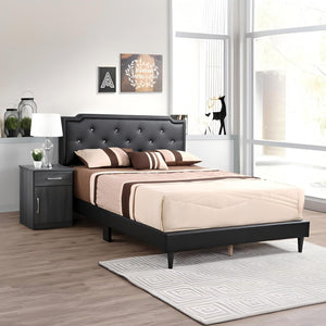 English Elm Elegant Tufted Queen Bed Frame with Adjustable Headboard, Support Slats & Durable Legs for Comfort and Style Black 5.5 L x 22.5 W x 65.5 H B078118231