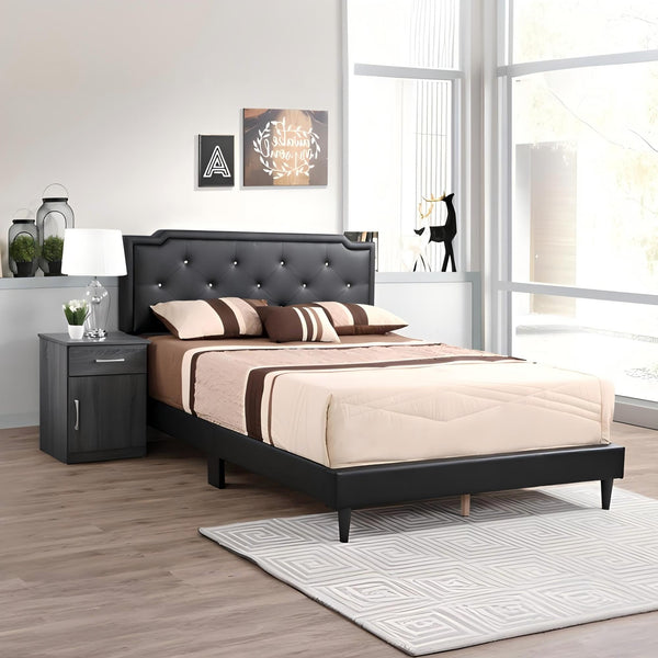 English Elm Elegant Tufted Queen Bed Frame with Adjustable Headboard, Support Slats & Durable Legs for Comfort and Style Black 5.5 L x 22.5 W x 65.5 H B078118231