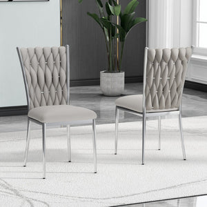 English Elm Modern Velvet Upholstered Dining Chairs Set of 2 with Electroplated Legs for Kitchen Light Gray W210P301594