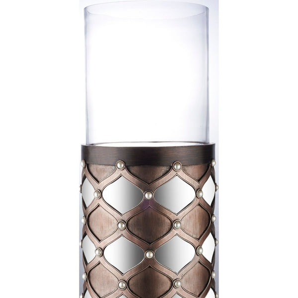 English Elm 31" Tall Hurricane Candleholder with Arabesque Mirrored Tiles and Pearl Espresso Column B072116552
