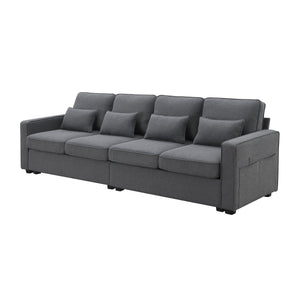 English Elm 104" 4-Seater Modern Linen Sofa with Armrest Pockets, Deep Seat Comfort, Removable Cushions, 4 Pillows DARK GREY GS008086AAR