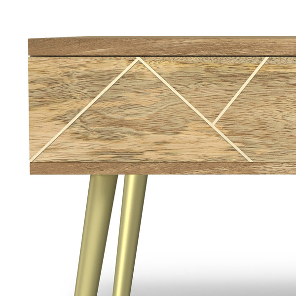 English Elm Jager Mango Wood Lift-Top Coffee Table with Hidden Storage, Gold Brass Inlays & Angled Iron Legs B136P203435