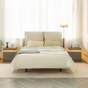 English Elm Nightstand LED Bedside Table with Adjustable Multi-Color Lights, Sleek Modern End Table for Bedroom Grey+Gold 22.83 L x 16.93 W x 7.68 H W2178138743