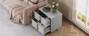 English Elm Modern Two Drawer Nightstand with Slim Metal Legs and Mirrored Bar Handles for Bedroom Grey W5271P416539