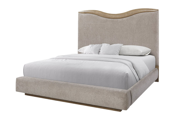 English Elm Upholstered Plush Queen Bed with Padded Headboard and Platform Base, 100% Polyester Luxury Finish Beige 88.25 L x 58.25 W x 8.25 H B2699S00102