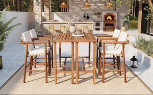 English Elm 6 Piece Acacia Wood Outdoor Bar Set with Cushioned Stools for Patio Poolside Dining N704G201254A