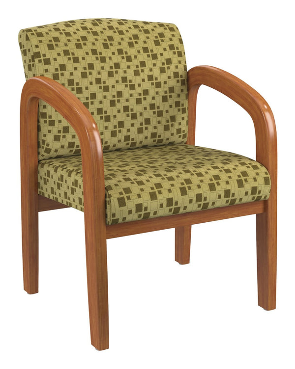 OSP Home Furnishings Medium Oak Wood Visitor Chair with Lumbar Support Taupe Fabric Seat for Office Reception Kiwi WD380-K109